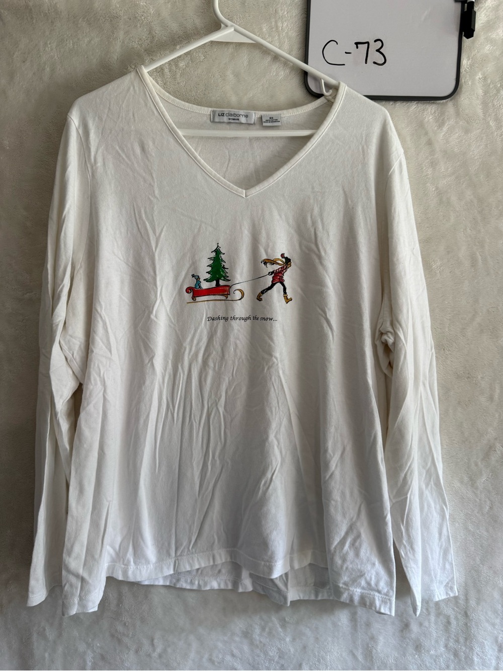 Liz Claiborne White Long-Sleeve women’s Holiday Top